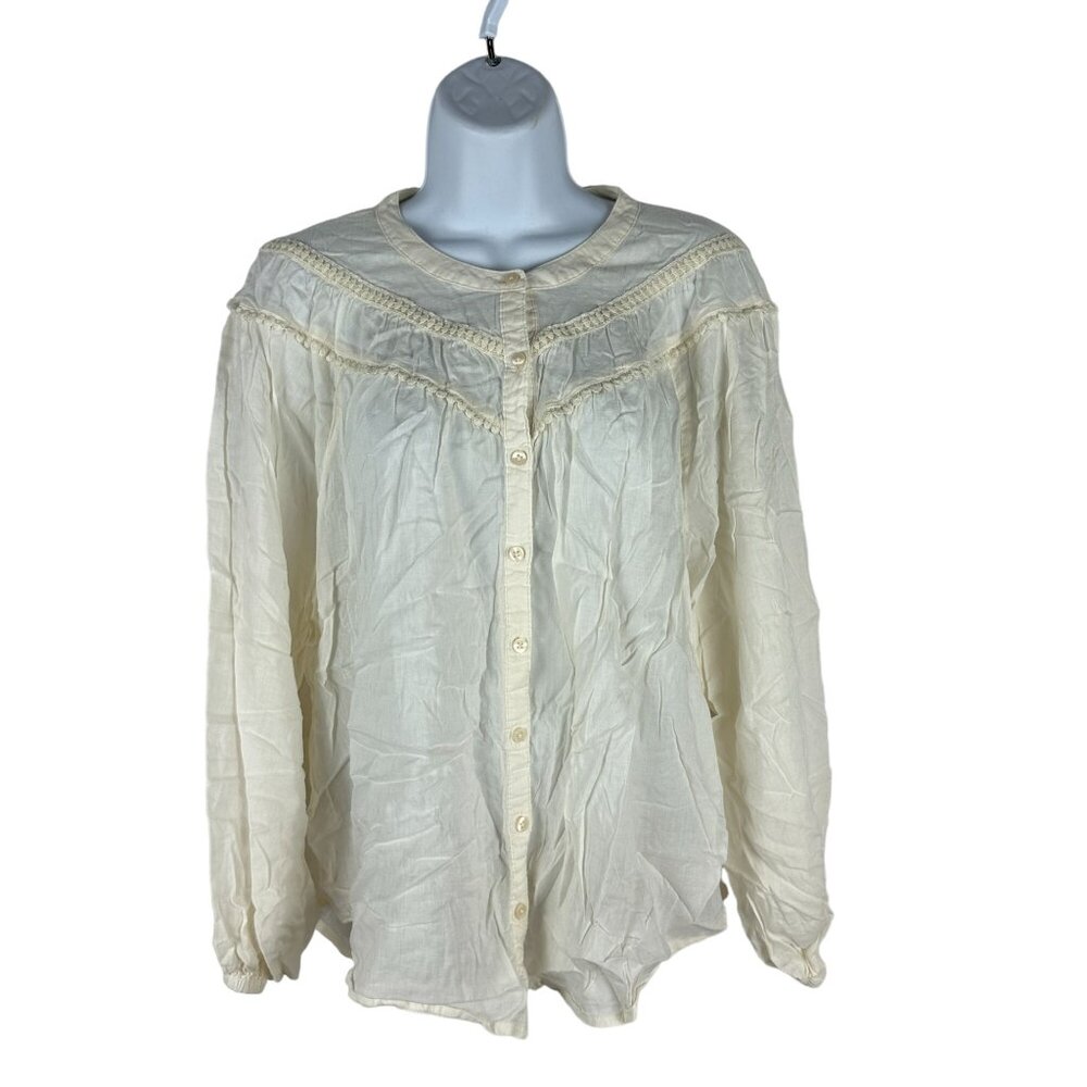 Old Navy Women's Vintage-Inspired Button-Up Blouse Cream Size M